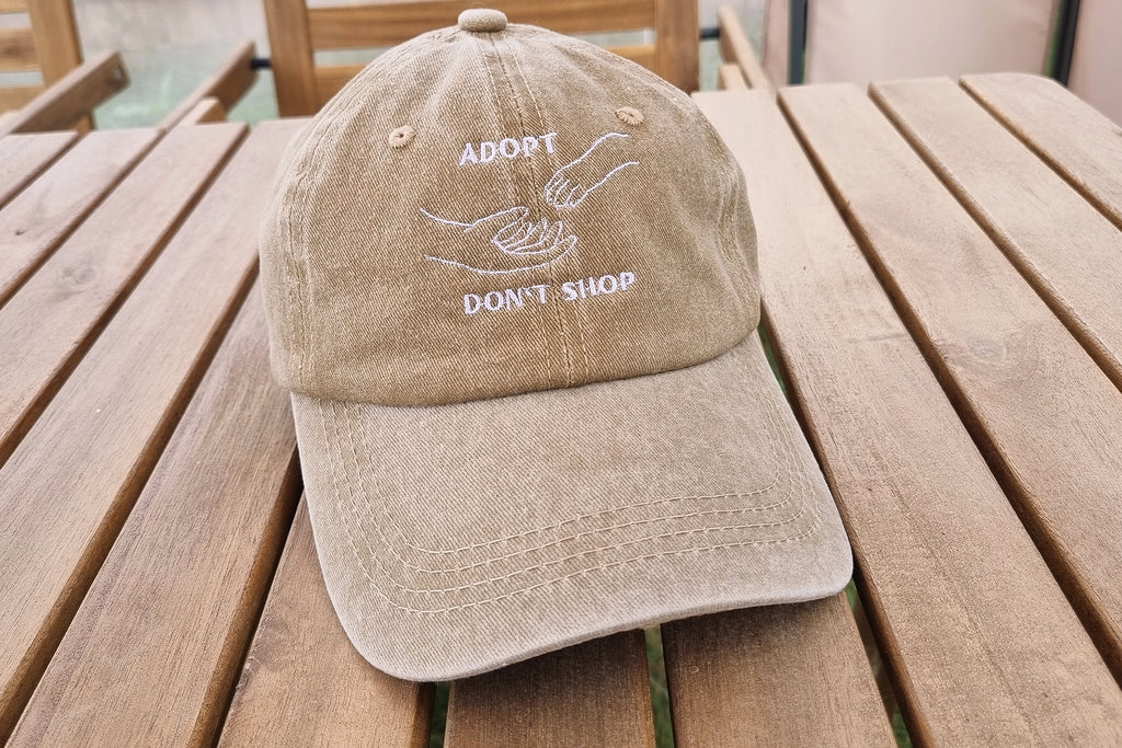 Adopt don't shop baseball cap - spread the message and support animal welfare with this vintage style baseball cap